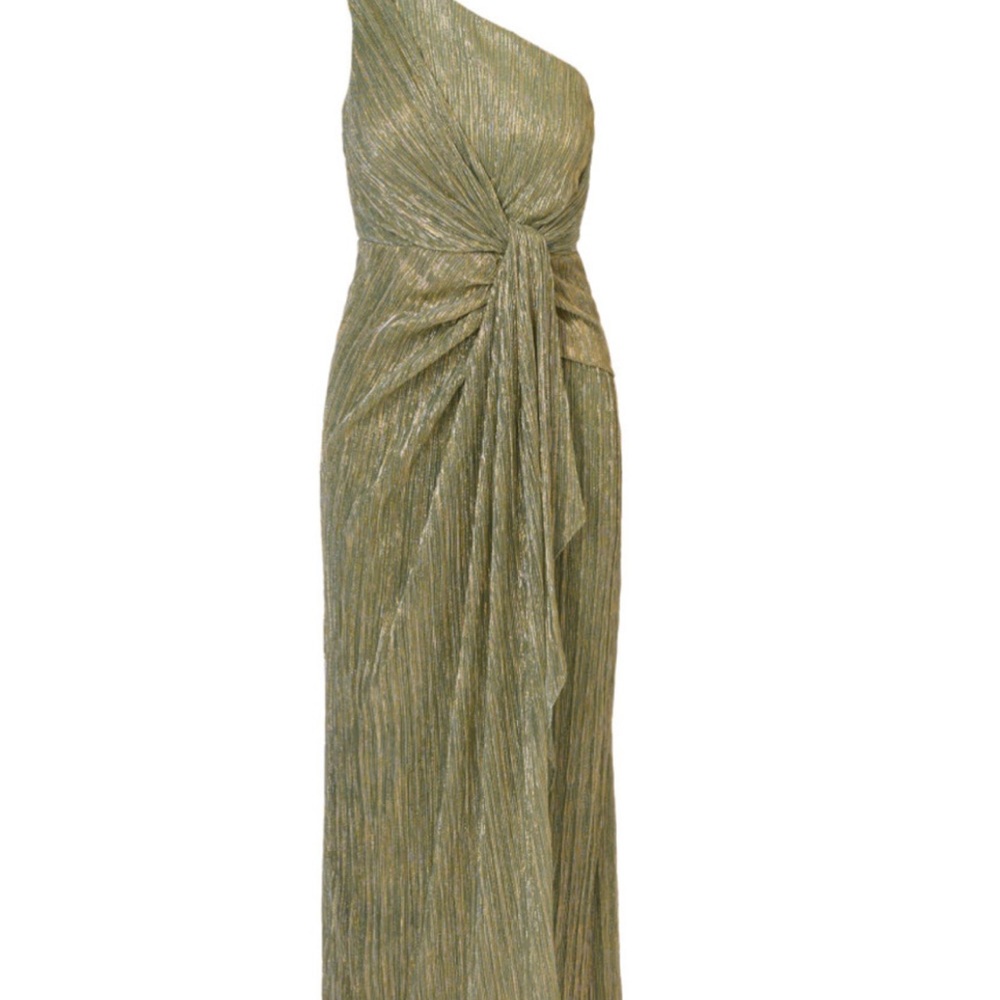Adrianna Papell One-Shoulder Metallic Gold Maxi Dress